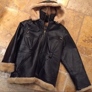 Lebaz fine leather garments drawstring/zipper hood